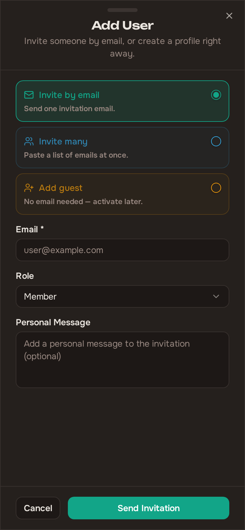 Invite user dialog