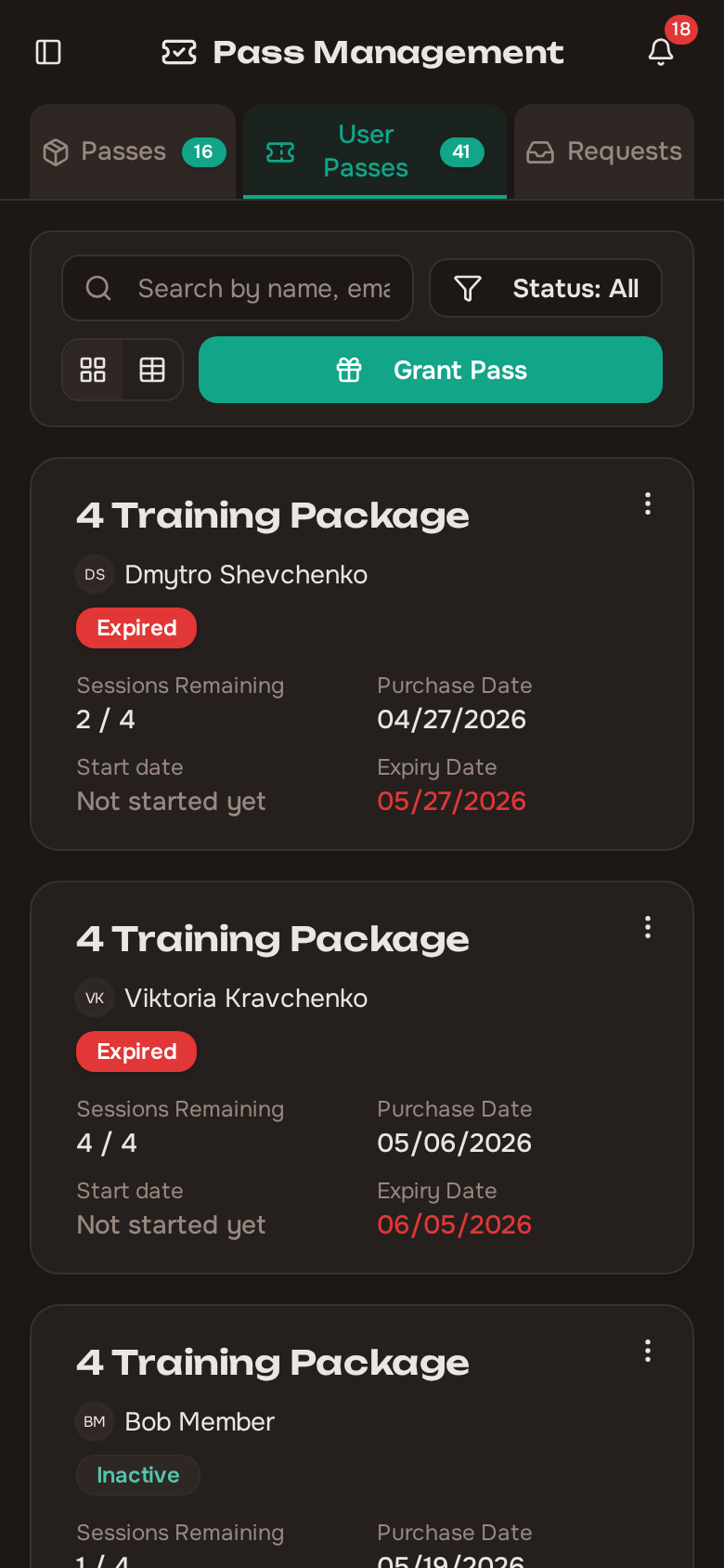 Granted user passes
