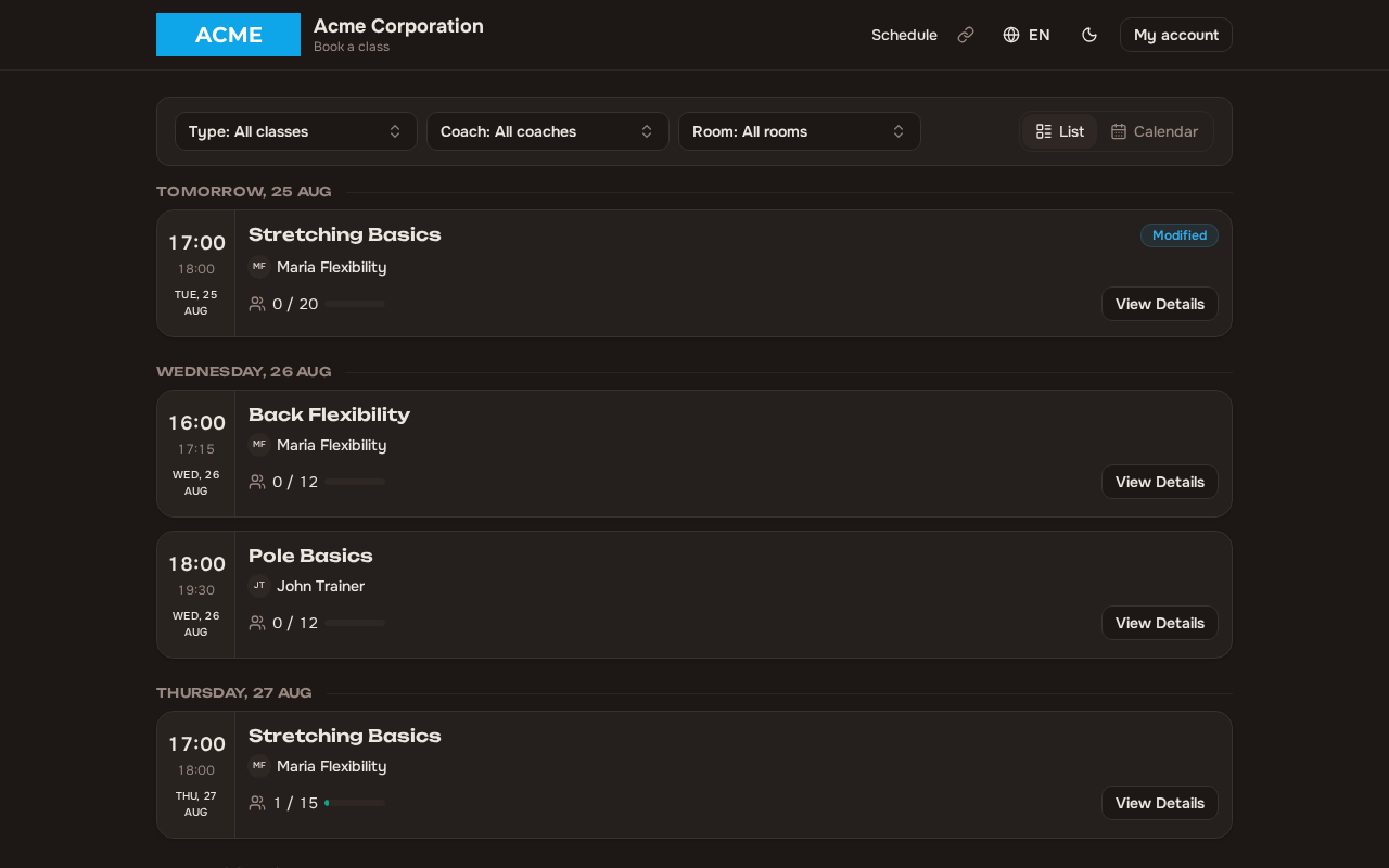 Public booking page