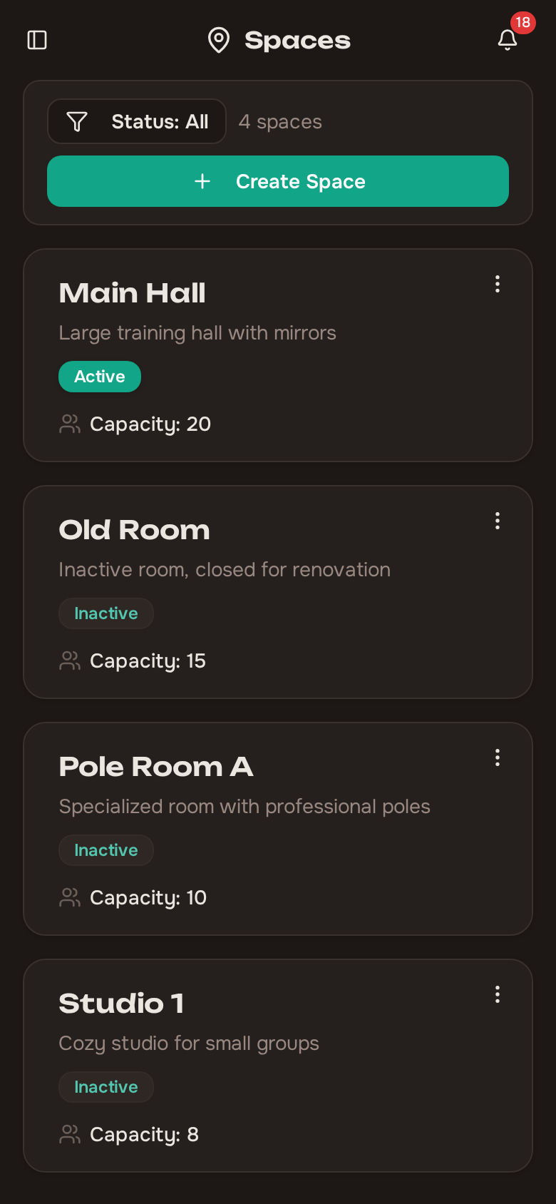 Spaces list