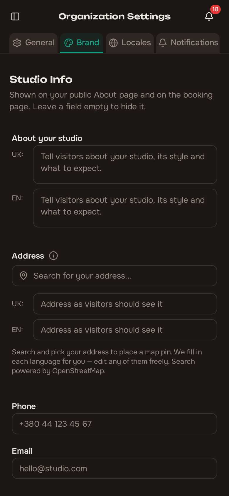 Brand and theme settings
