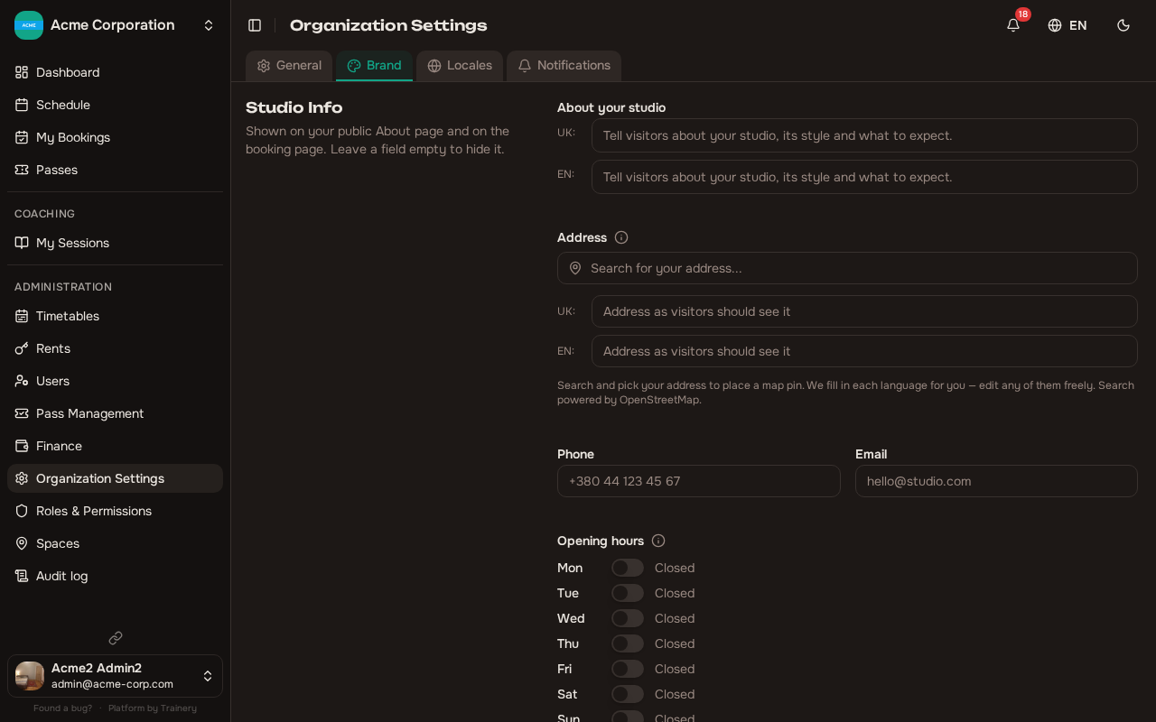 Brand and theme settings