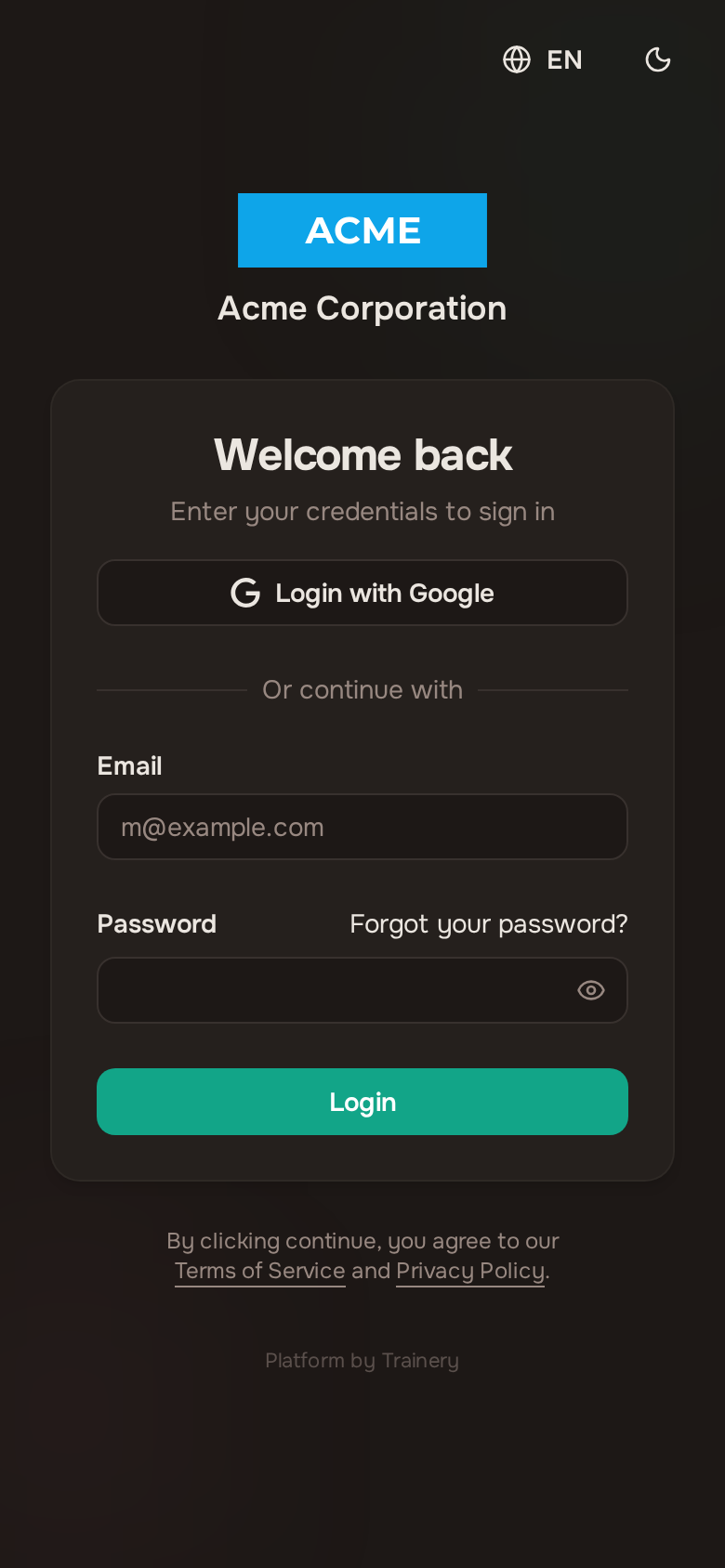 Login page