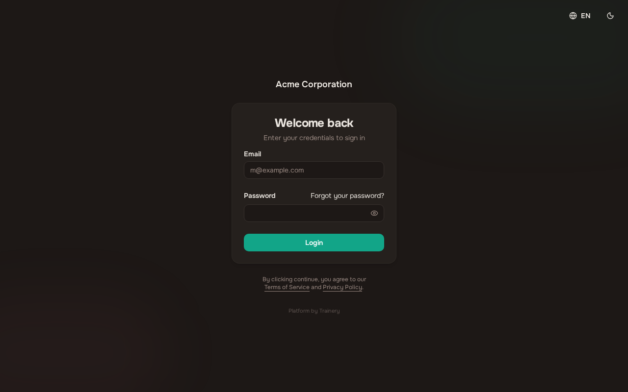 Login page