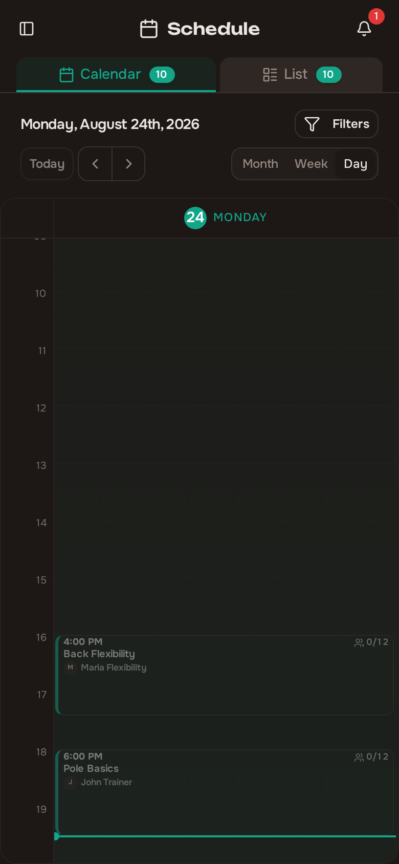 Schedule calendar view