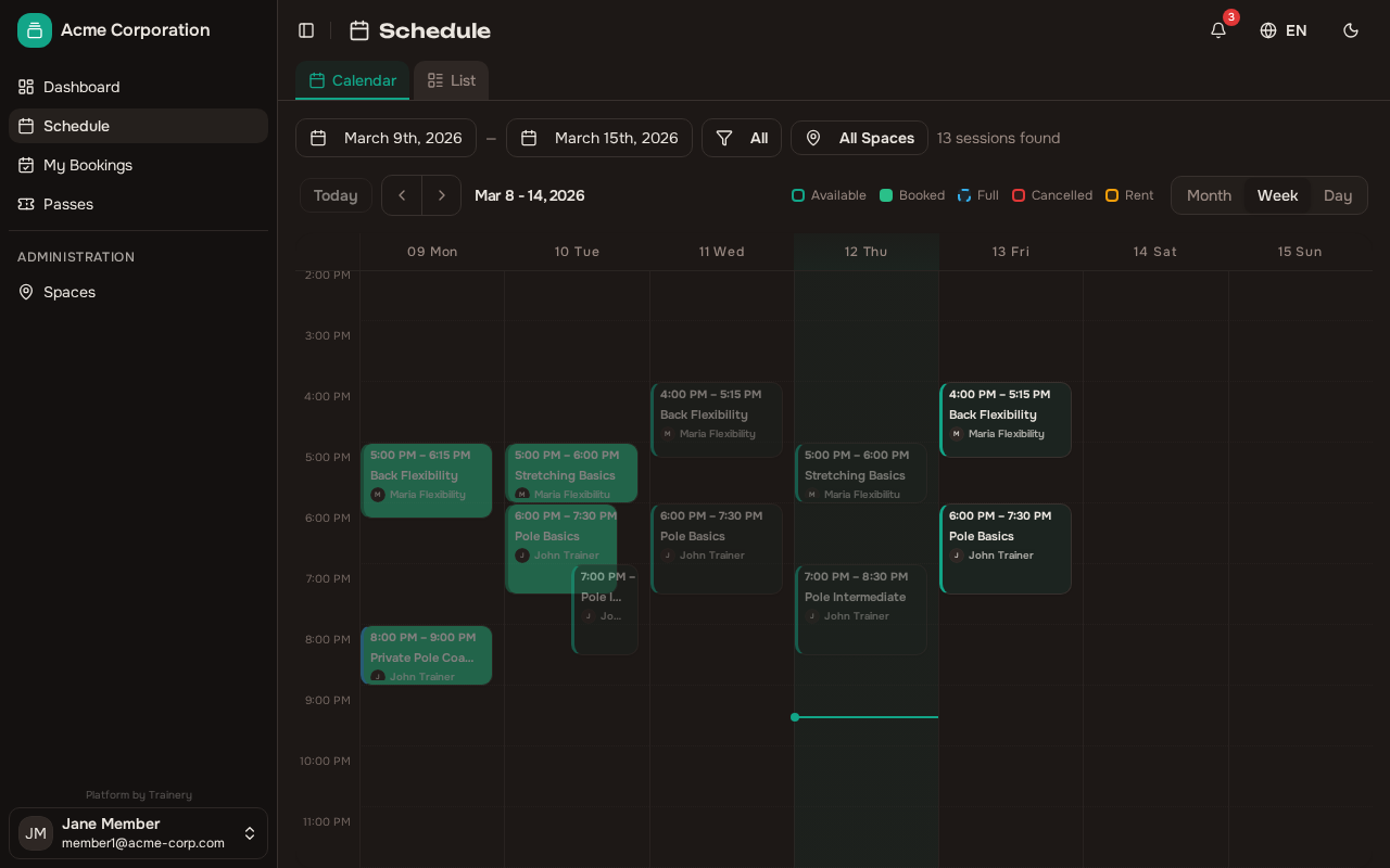 Schedule calendar view