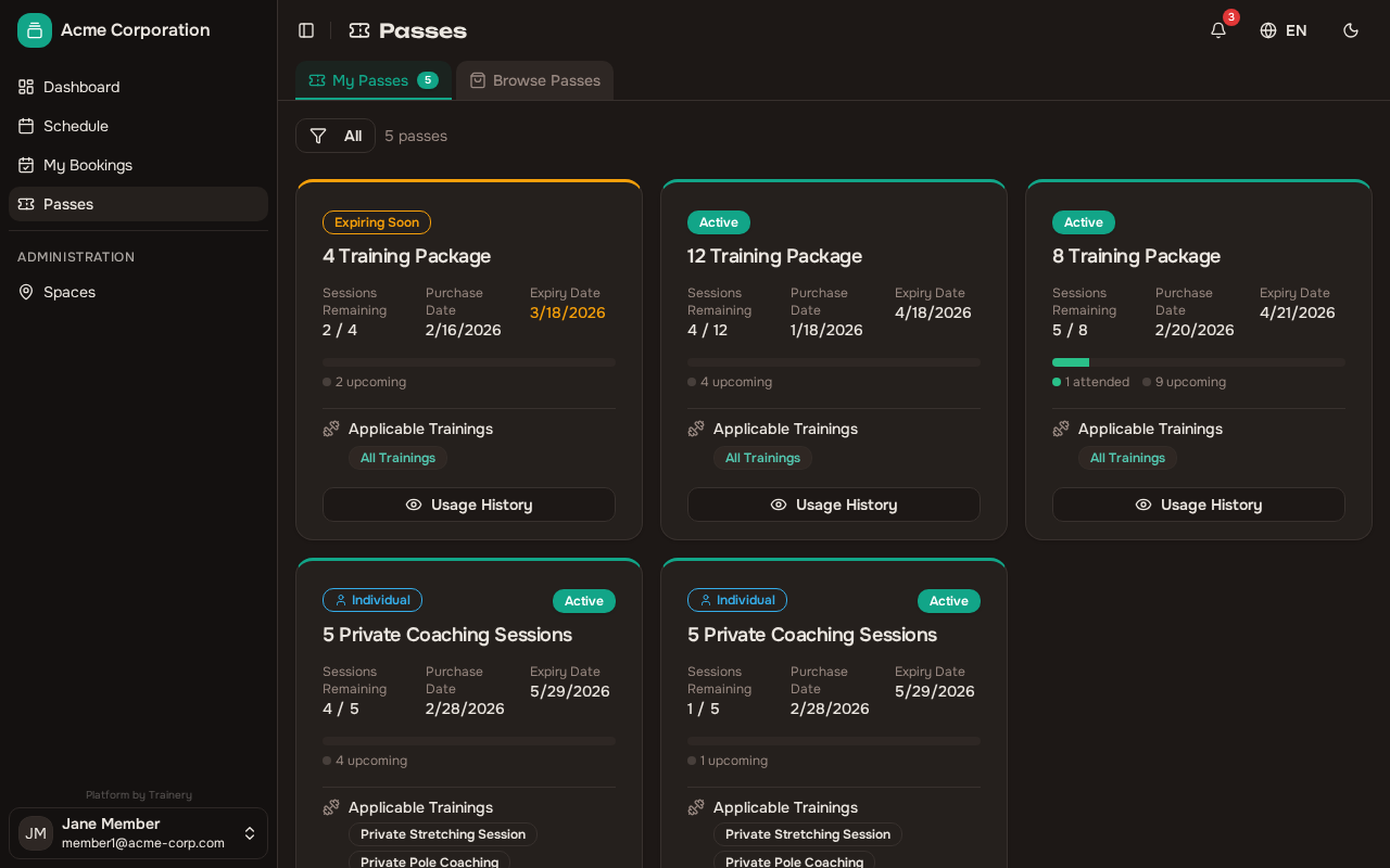 My passes overview