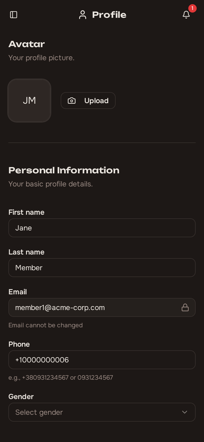 Member profile page