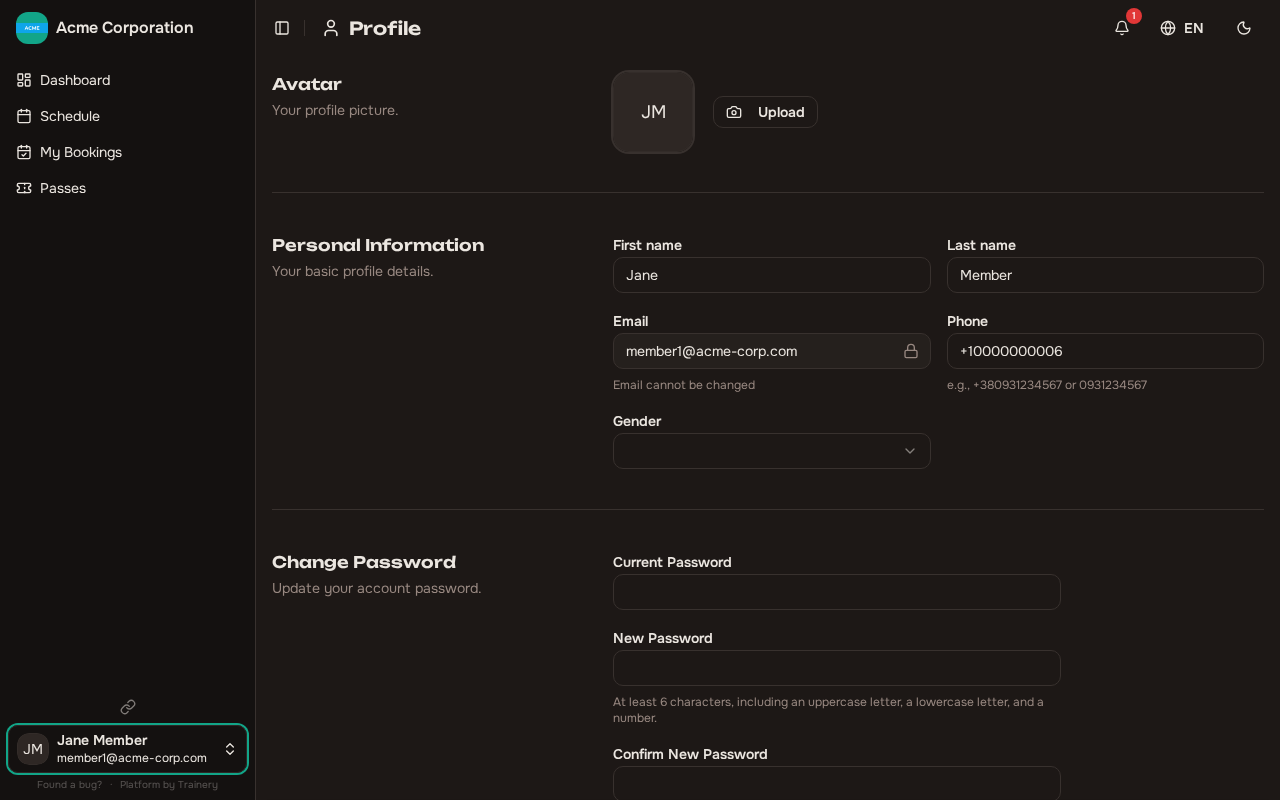 Member profile page