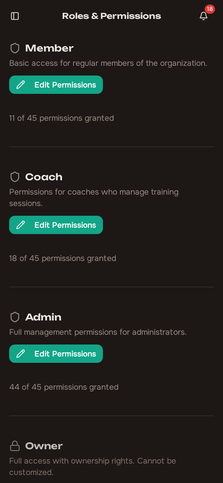 Roles and permissions
