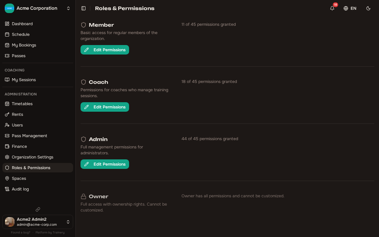 Roles and permissions