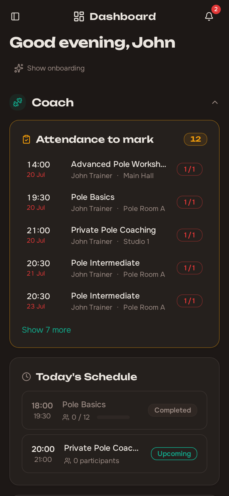 Trainer performance dashboard