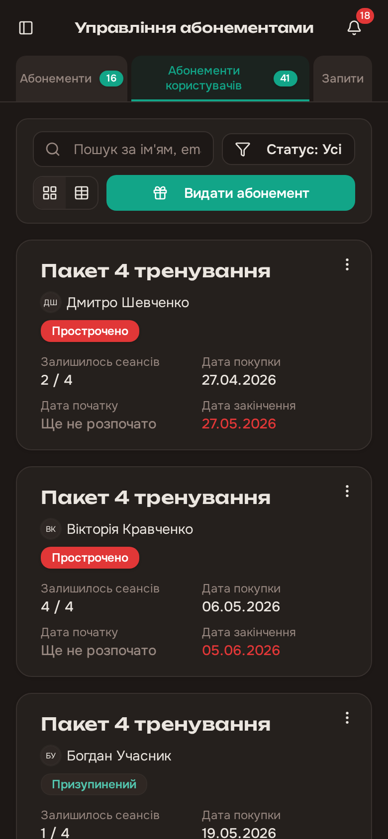 Видані абонементи