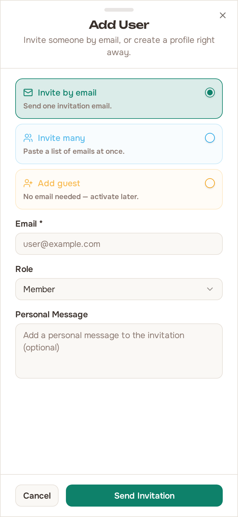 Invite user dialog