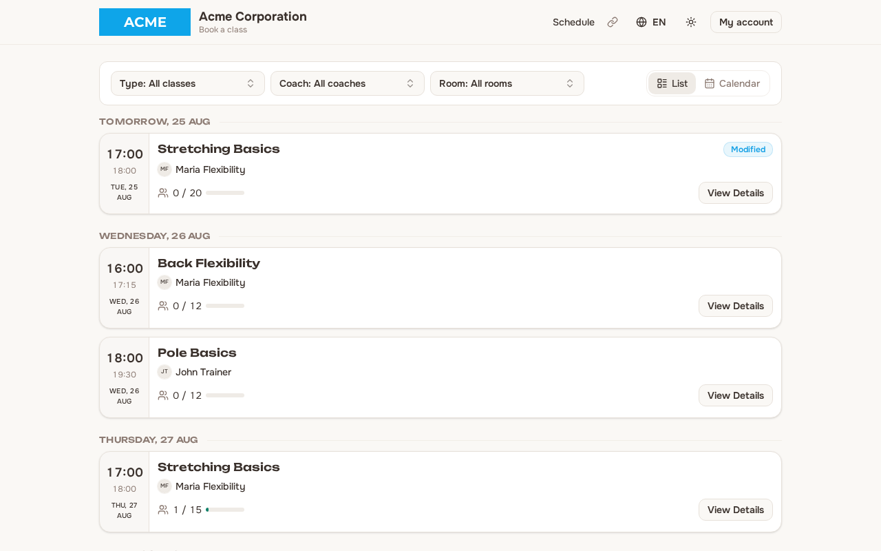 Public booking page