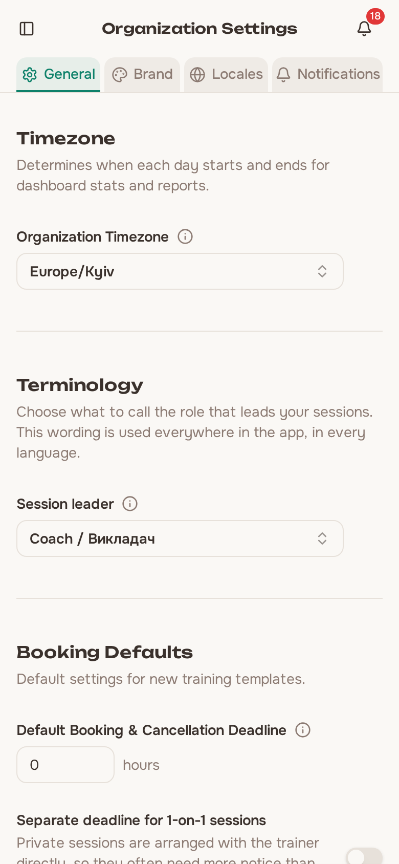 Public booking toggle in general settings