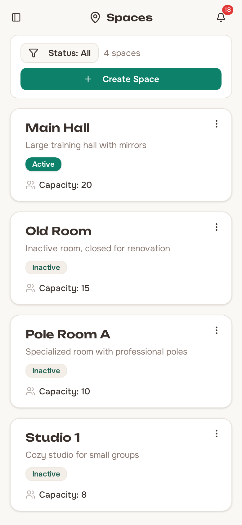 Spaces list