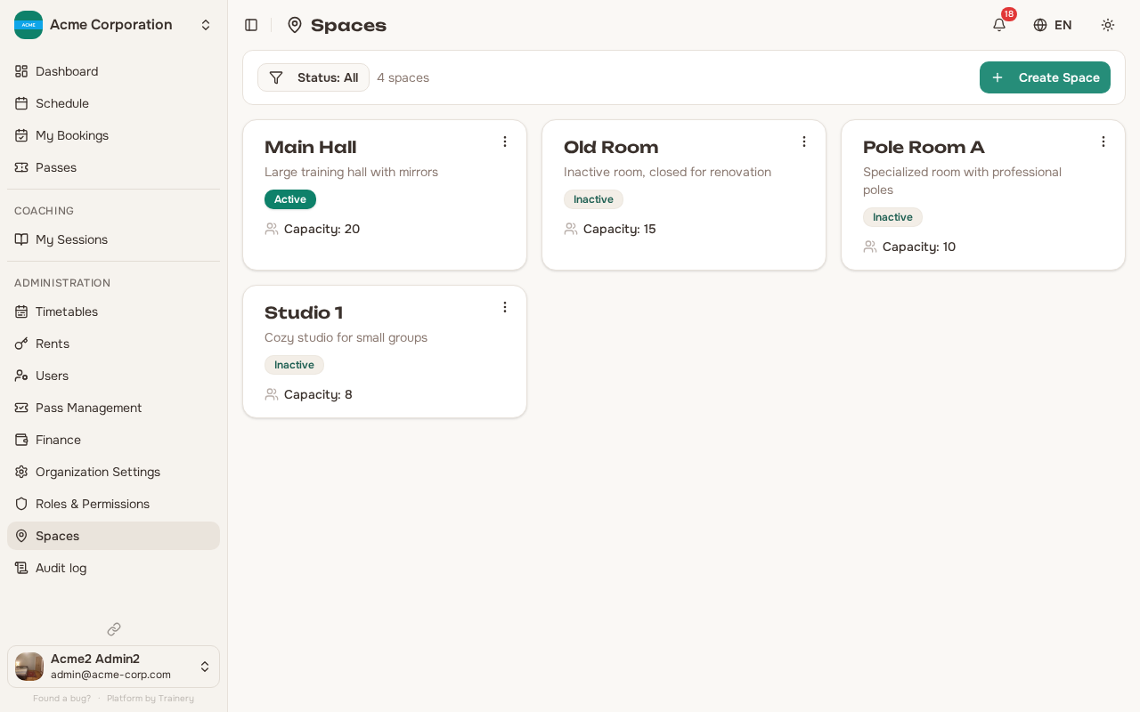 Spaces list