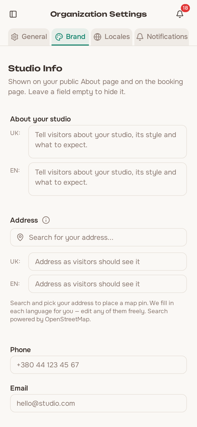 Brand and theme settings