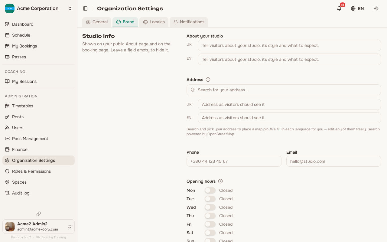 Brand and theme settings