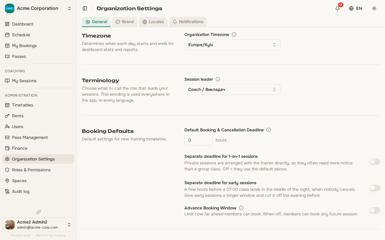 General organization settings