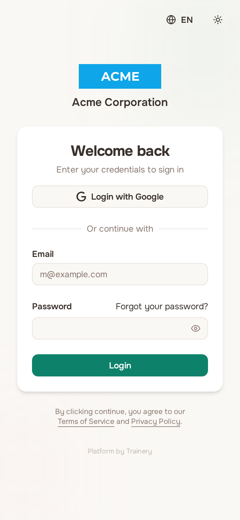 Login page