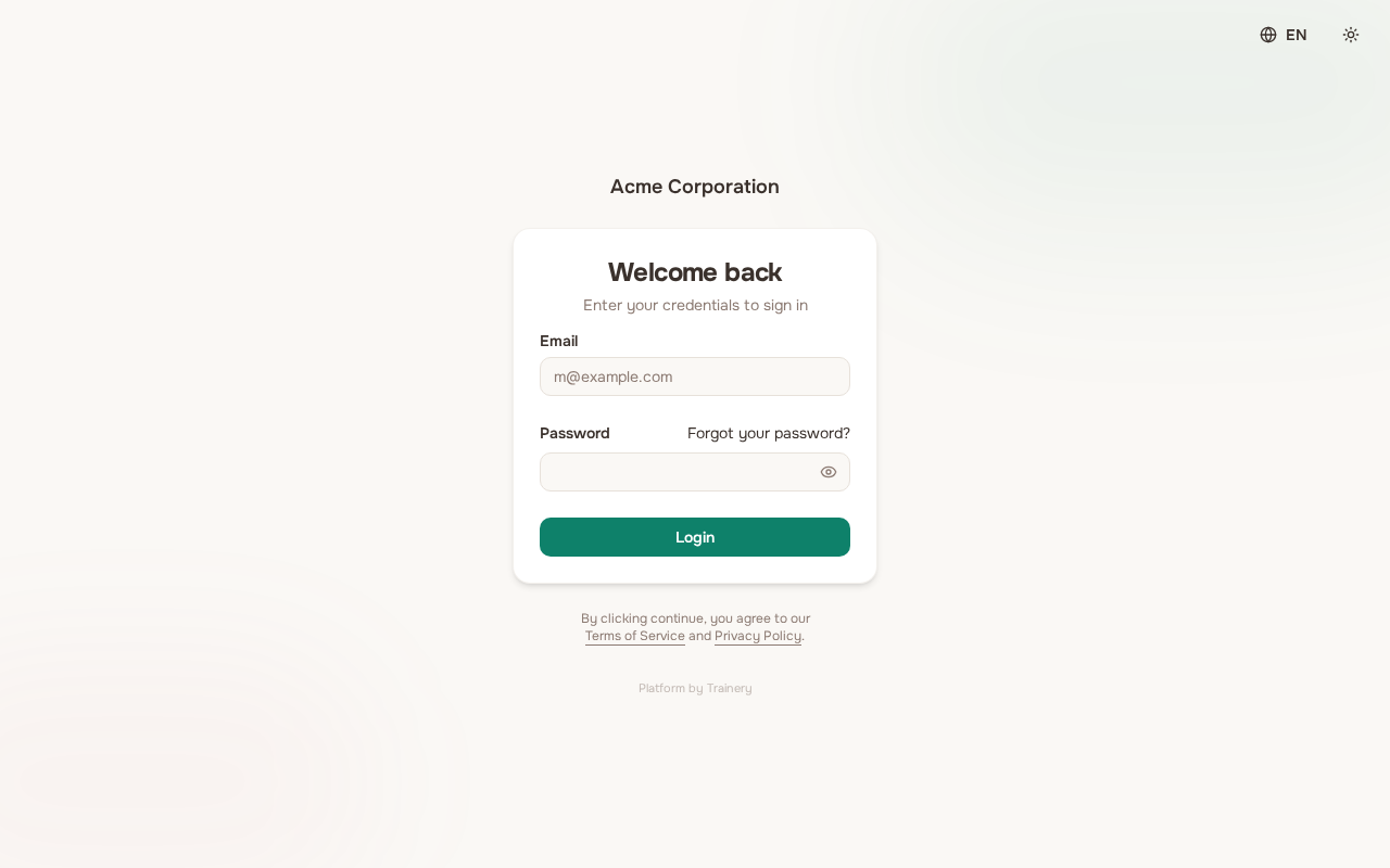 Login page