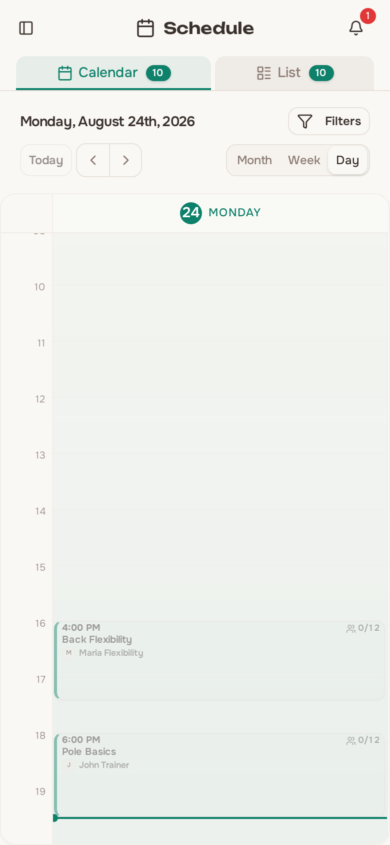 Schedule calendar view