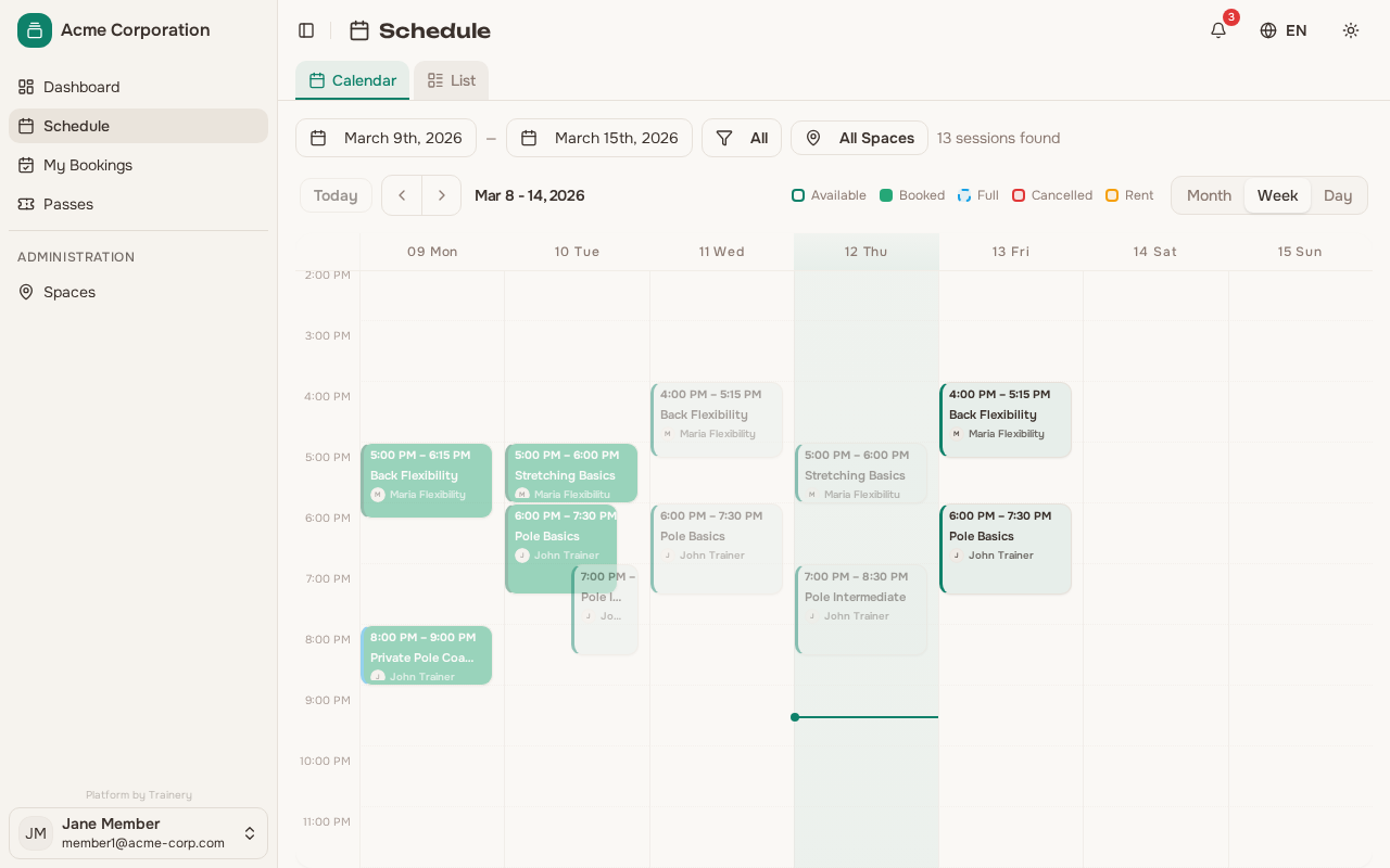 Schedule calendar view