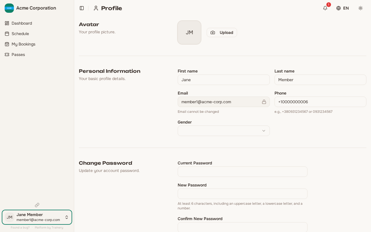 Member profile page