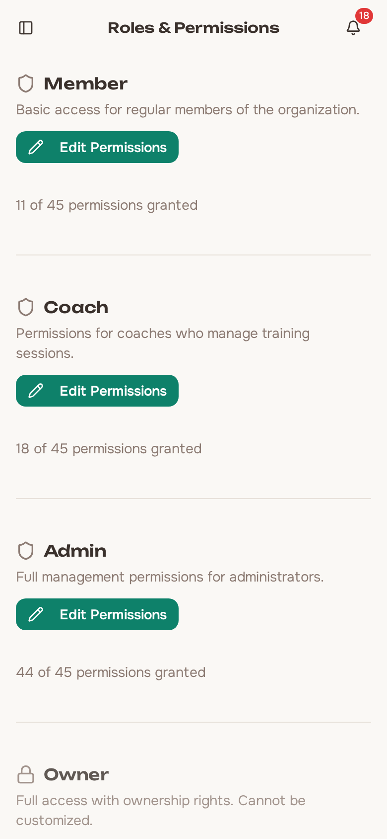 Roles and permissions