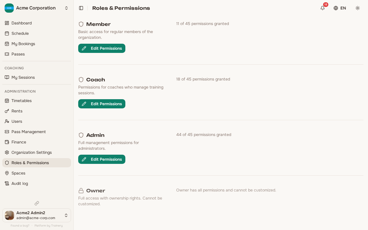 Roles and permissions