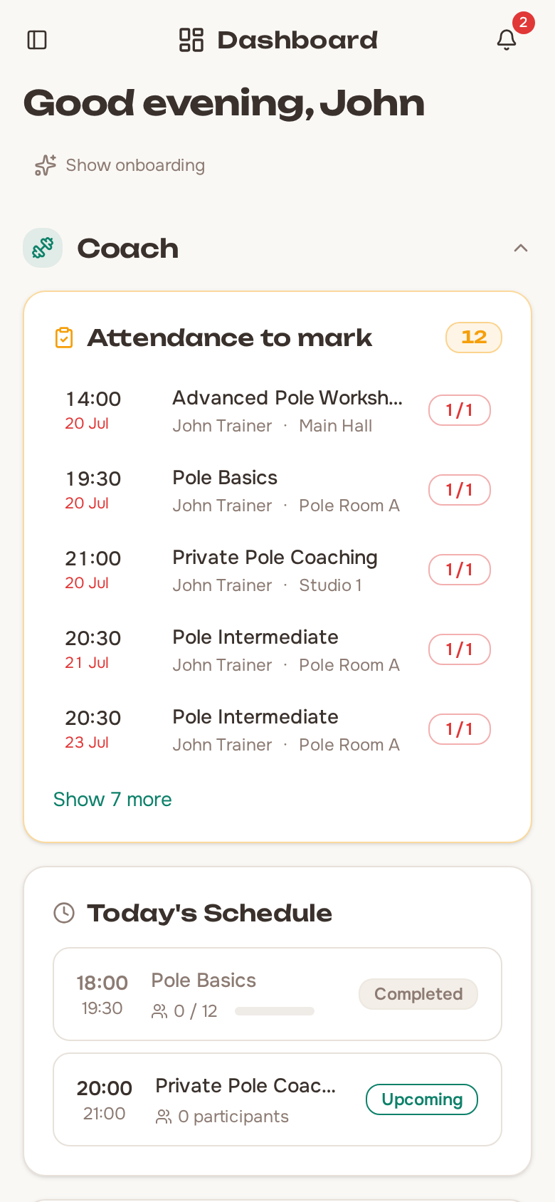 Trainer performance dashboard