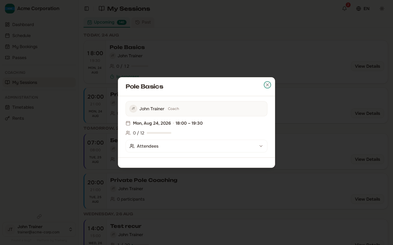 Session detail with Share signup link