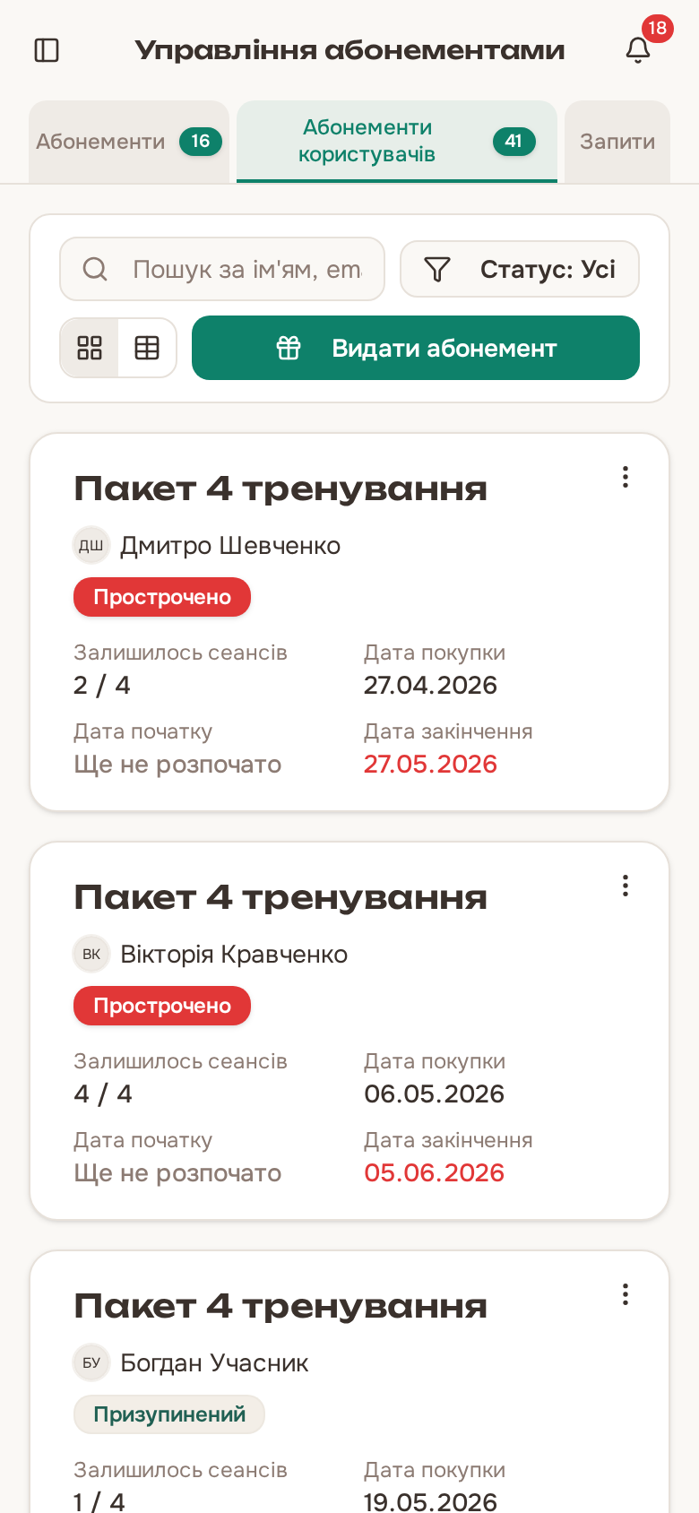 Видані абонементи